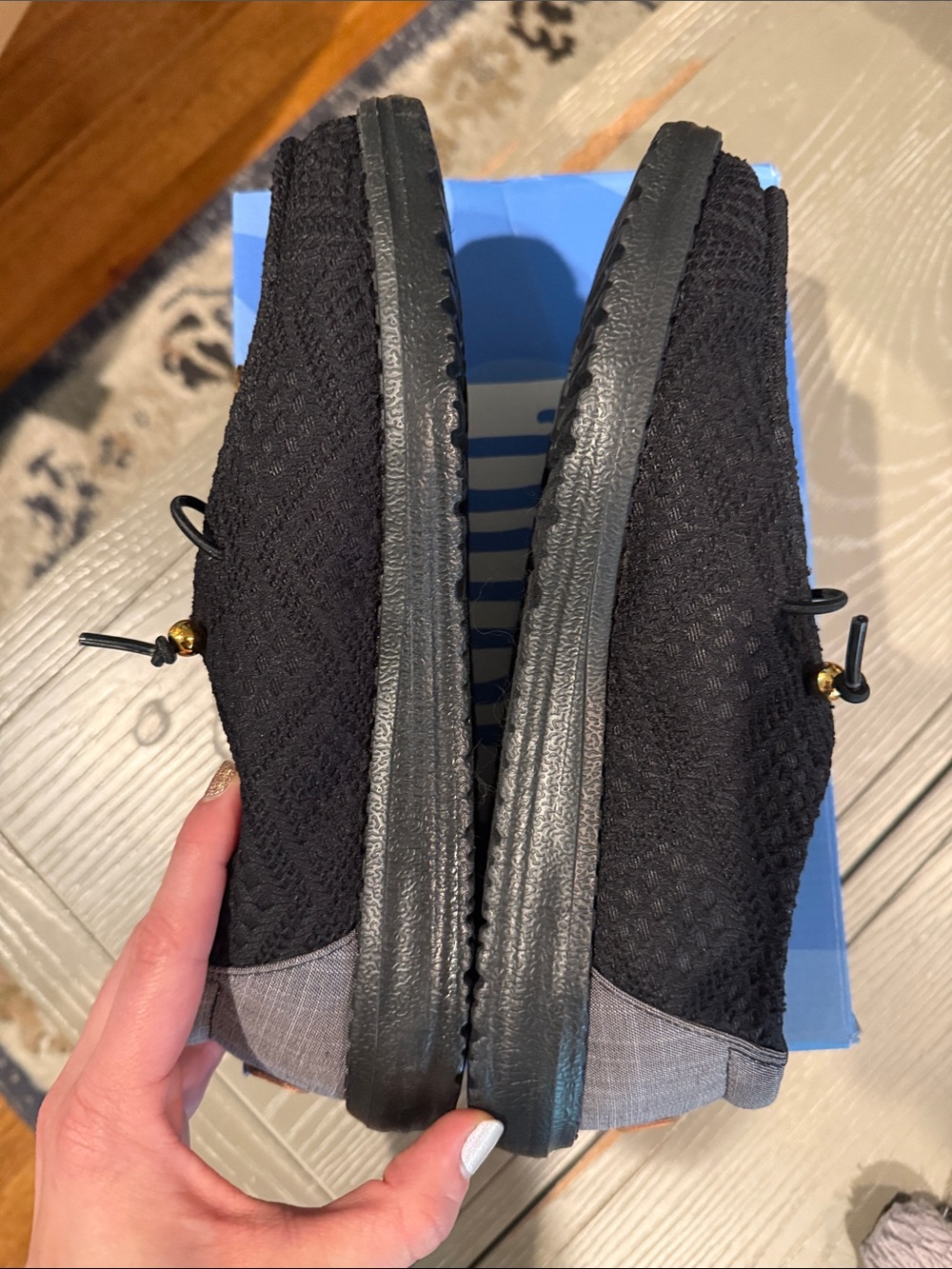 Hey Dude Men's Black Knit Slip-On Loafers with Tan Insole - Picture 4 of 4